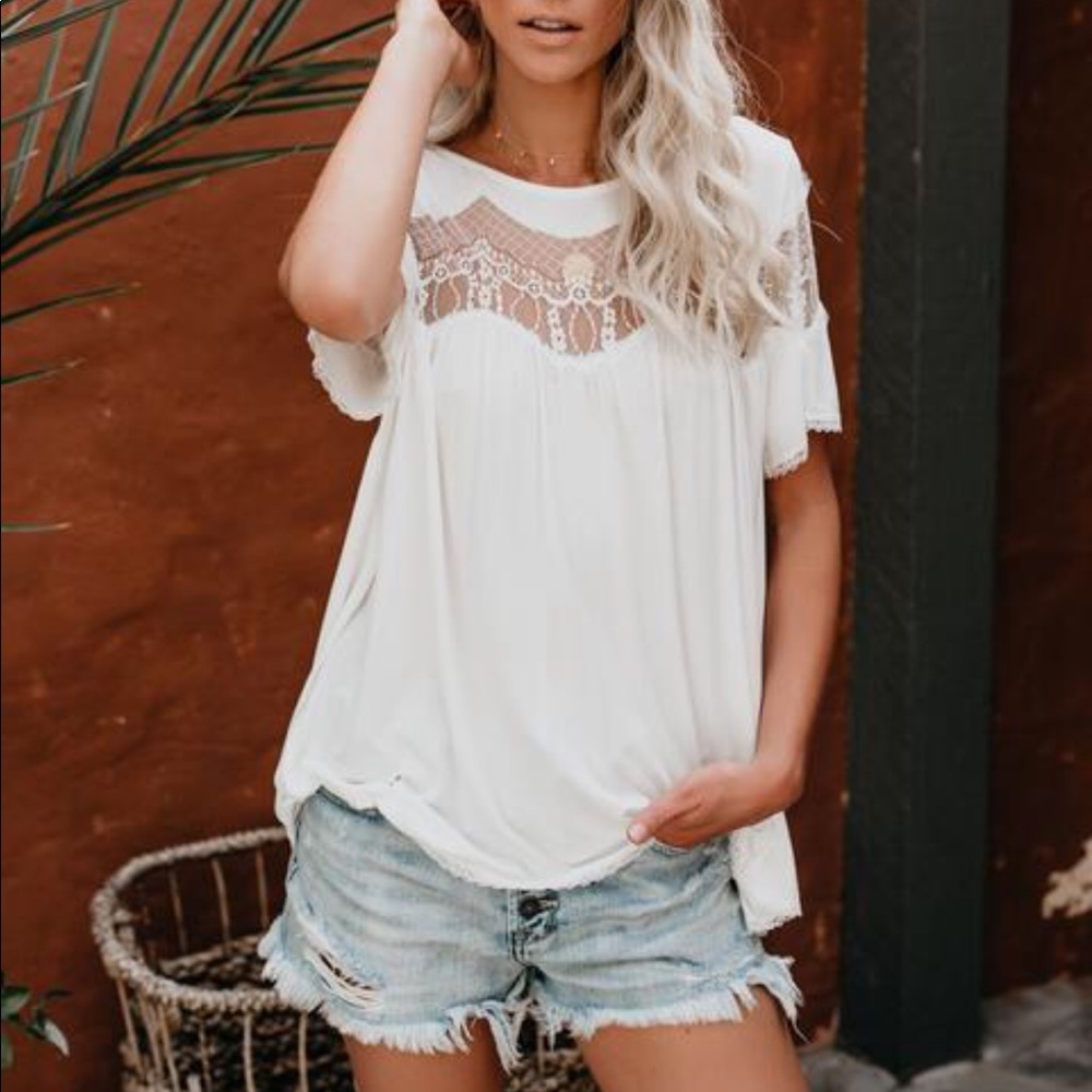 NWT POL Vanity Vintage Lace Tee T-Shirt Tunic Top